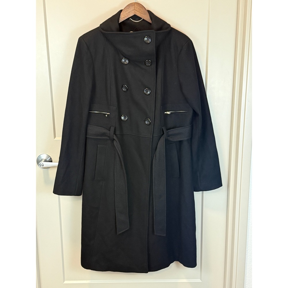 Vintage Guess Black Pea Coat Military Style Wool Blend Lined Goth Size XL Y2K